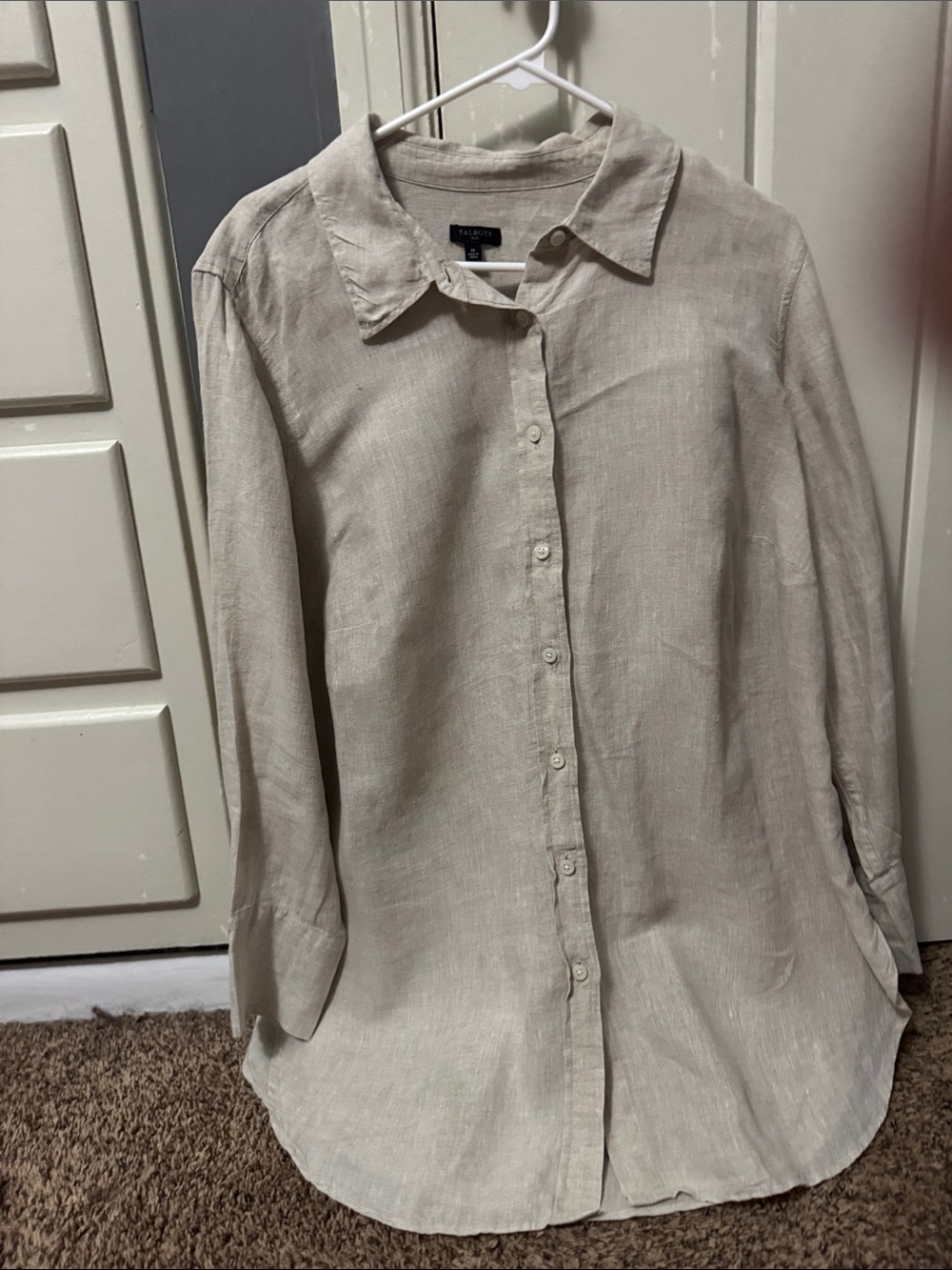 Talbots Womens Linen Button-Down Shirt in Light Beige